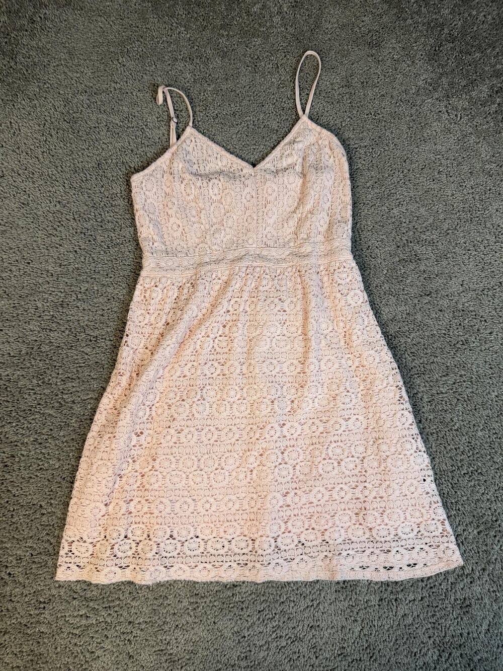 Abercrombie & Fitch Dress Womens L Pink Cami Babydoll Lace Crochet Sundress